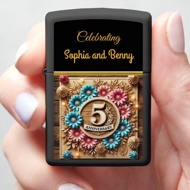 Five Years of Love Celebrated With Vibrant Flowers Zippo Lighter (In Hand)