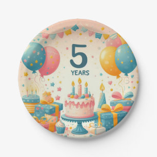 five years old birthday paper plates