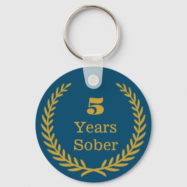 Five Years Sober, Personalizable Sobriety Keepsake Keychain (Front)