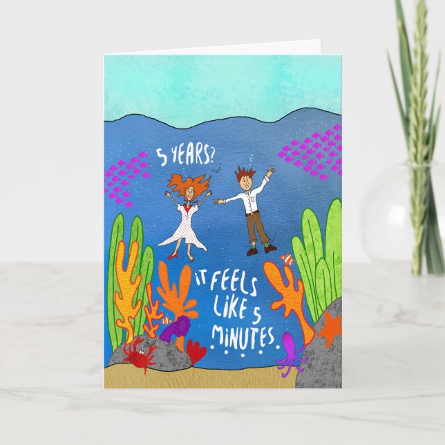 Five Years Under Water Funny Anniversary Card (Front)