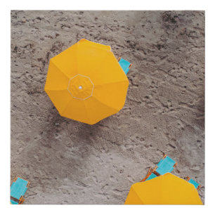 Five yellow umbrellas on sand at daytime faux canvas print