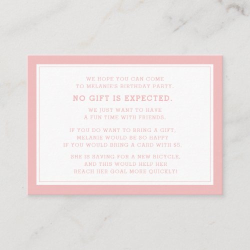 Fiver 5 Dollar Pink White Girls Birthday Party Enclosure Card