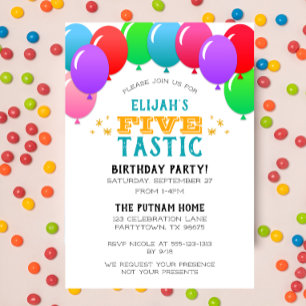 FIVEtastic 5th Birthday Balloon Banner Blue Invitation