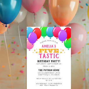 FIVEtastic 5th Birthday Balloon Banner Pink Invitation
