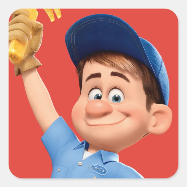 Fix-It Jr Holding Hammer in the Air Square Sticker (Front)