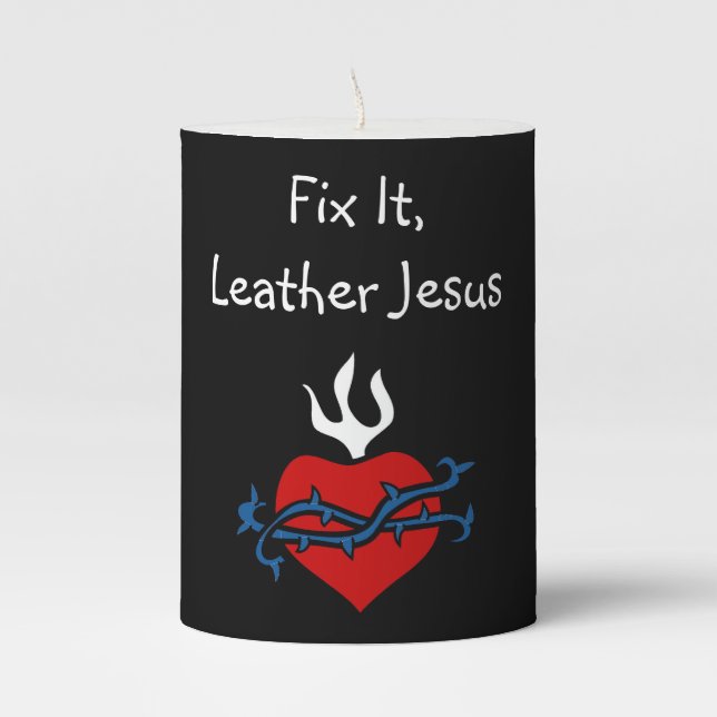 Fix It, Leather Jesus Novena Candle (Front)