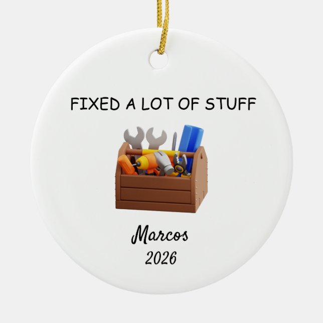 Fixed a Lot of Stuff, Toolbox Ornament, Contractor Ceramic Ornament (Front)