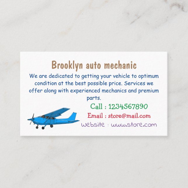 Fixed-wing aircraft cartoon illustration business card (Front)