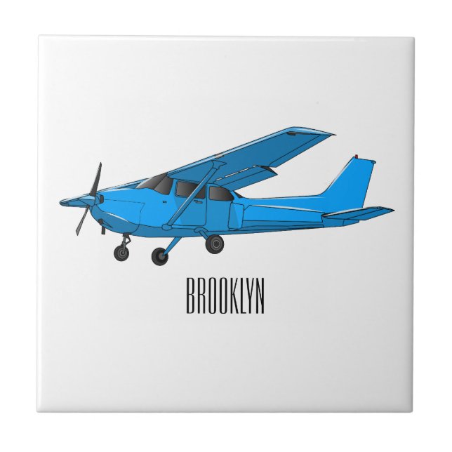 Fixed-wing aircraft cartoon illustration ceramic tile (Front)