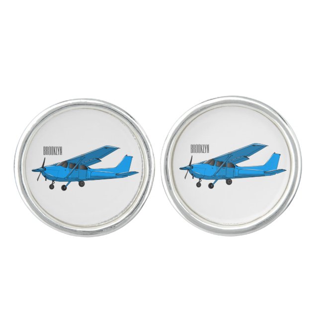 Fixed-wing aircraft cartoon illustration cufflinks (Front)