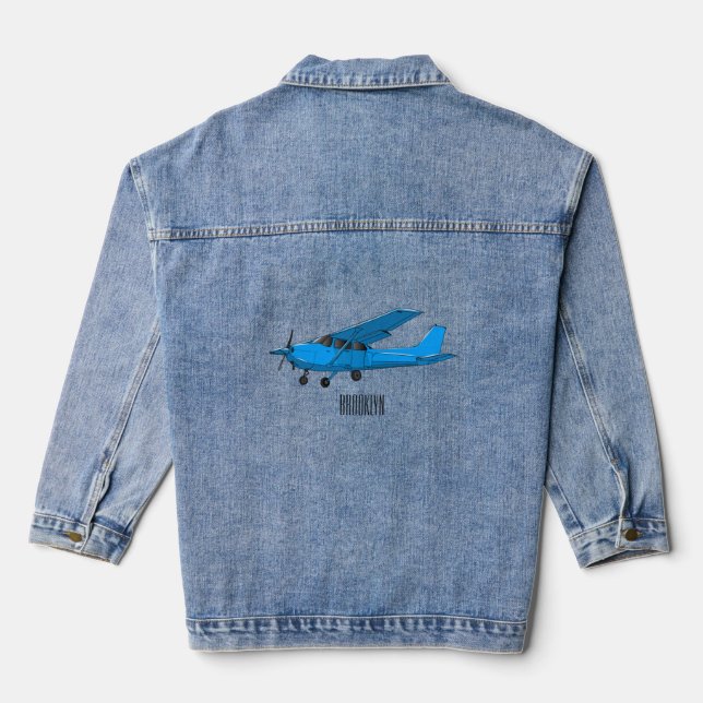 Fixed-wing aircraft cartoon illustration denim jacket (Back)