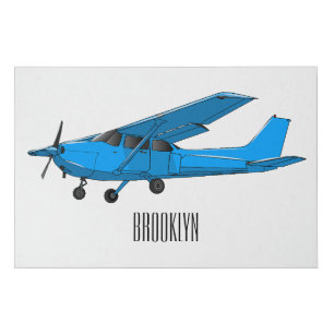 Fixed-wing aircraft cartoon illustration faux canvas print