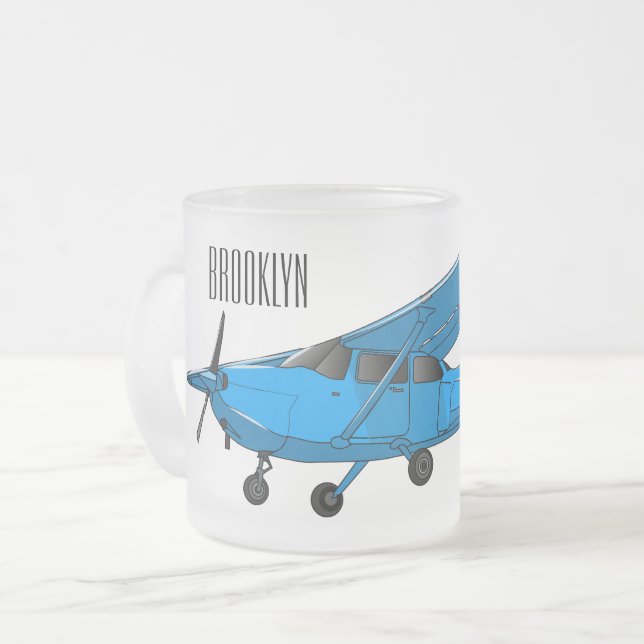 Fixed-wing aircraft cartoon illustration frosted glass coffee mug (Front Left)