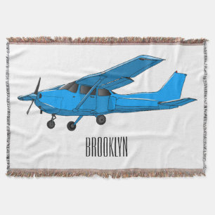 Fixed-wing aircraft cartoon illustration throw blanket