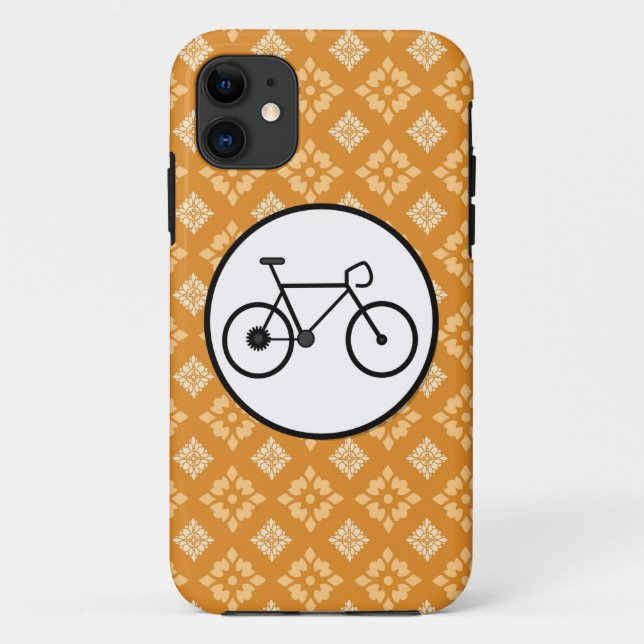 Fixie Bike Fixed Gear Bicycle on Orange Pattern Case-Mate iPhone Case (Back)