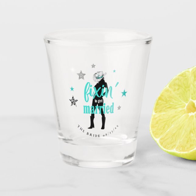 Fixin' The Bride Disco Bachelorette Teal ID925 Shot Glass (Front)