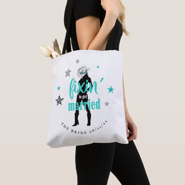 Fixin' The Bride Disco Bachelorette Teal ID925 Tote Bag (Close Up)