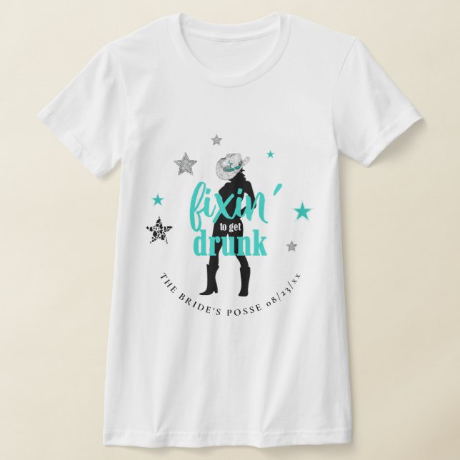 Fixin' The Posse Disco Bachelorette Teal ID925 T-Shirt (Laydown)