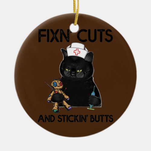 Fixng Cut And Sitcking Butt Cat Nurse Stab  Ceramic Ornament