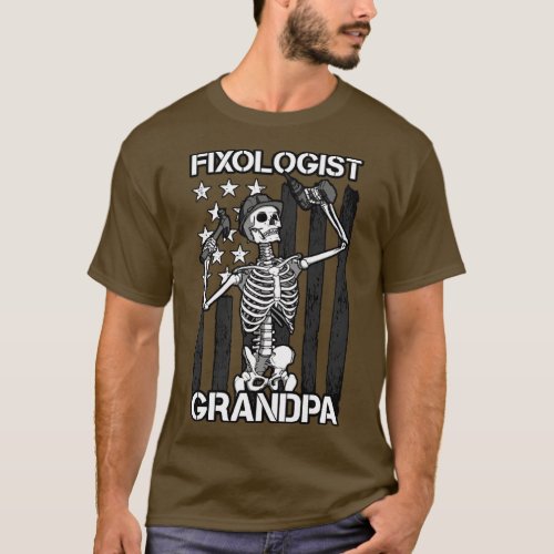 Fixologist Grandpa Skeleton USA Flag Woodworking C T_Shirt