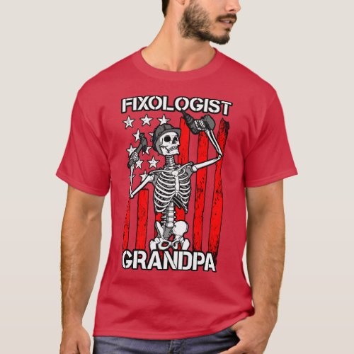 Fixologist Grandpa Skeleton USA Flag Woodworking C T_Shirt