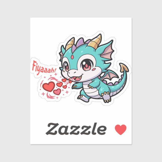 Fiyaaah Cute Baby Dragon Chibi Anime Kawaii Heart Sticker (Sheet)