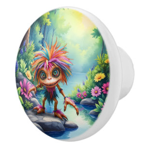 Fizzwiggle the Rainbow Mischief Sprite. Ceramic Knob