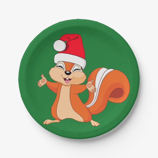 Fizzy the Playful Squirrel at Christmas Paper Plates (Front)