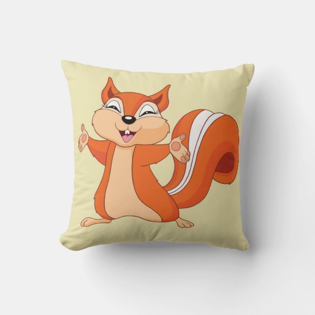 Fizzy the Playful Squirrel Throw Pillow (Front)