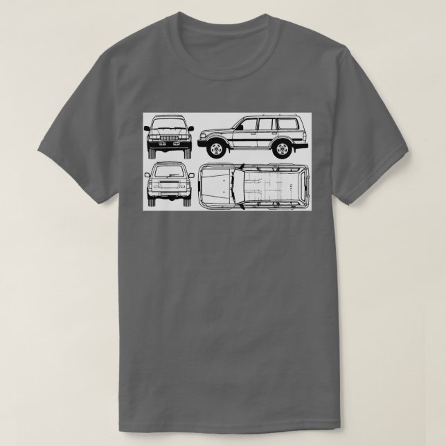 FJ80 Land Cruiser Dimension Blueprint  T-Shirt (Design Front)
