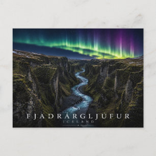 Fjaðrárgljúfur Canyon Iceland Aurora Postcard