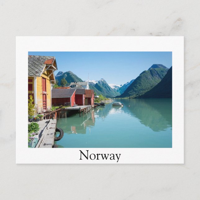 Fjærland and fjord, Norway border postcard (Front)