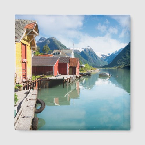 Fjaerlandsfjord fjord landscape in Norway Magnet