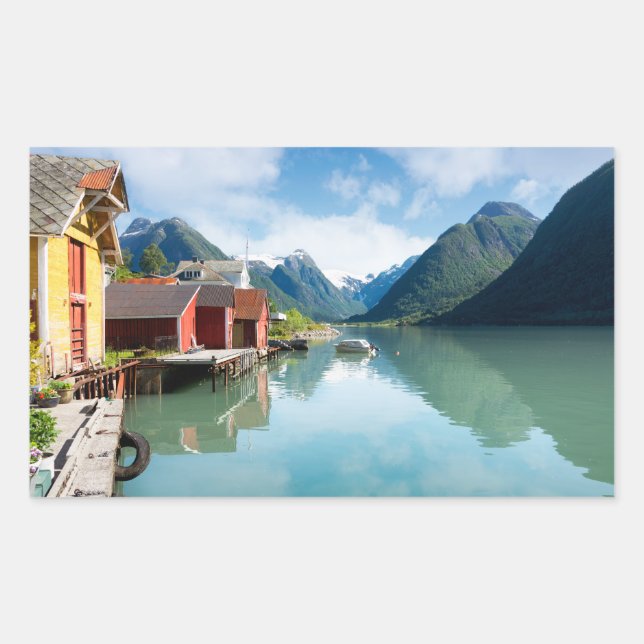 Fjaerlandsfjord fjord landscape in Norway Rectangular Sticker (Front)