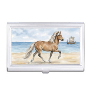 Fjara Icelandic Horse watercolor on the Beach Business Card Case