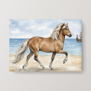 Fjara Icelandic Horse watercolor on the Beach Button