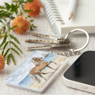 Fjara Icelandic Horse watercolor on the Beach Keychain