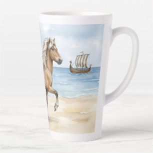 Fjara Icelandic Horse watercolor on the Beach Latte Mug