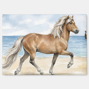 Fjara Icelandic Horse watercolor on the Beach Magnet