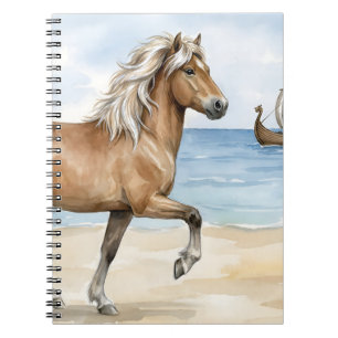 Fjara Icelandic Horse watercolor on the Beach Notebook