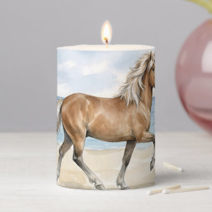 Fjara Icelandic Horse watercolor on the Beach Pillar Candle