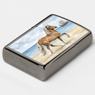 Fjara Icelandic Horse watercolor on the Beach Zippo Lighter