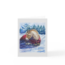 Fjord Horse in Snow Watercolor - Greeting Card