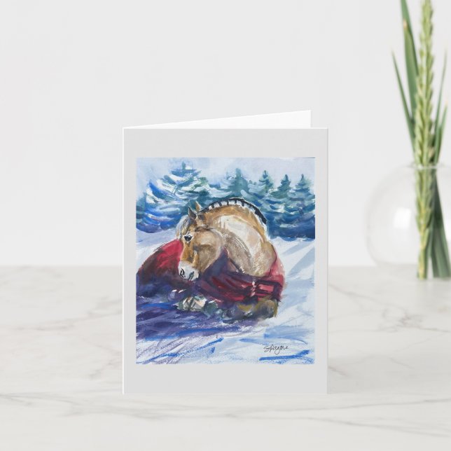 Fjord Horse in Snow Watercolor - Greeting Card  (Front)