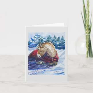 Fjord Horse in Snow Watercolor - Greeting Card