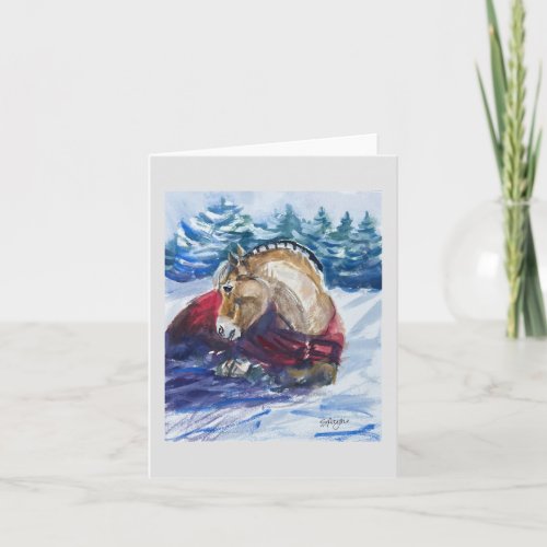 Fjord Horse in Snow Watercolor _ Greeting Card 