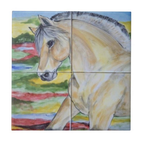 Fjord Horse Pony Mural Design Stylized Landscape Ceramic Tile