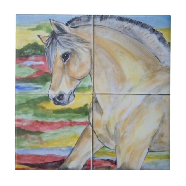 Fjord Horse Pony Mural Design Stylized Landscape Ceramic Tile (Front)