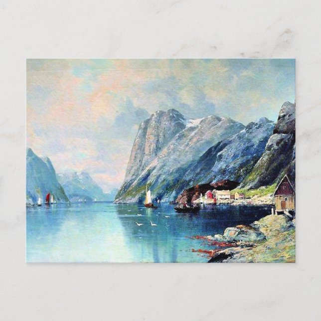 Fjord in Norway, fine art painting, Postcard (Front)