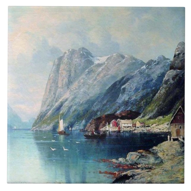 Fjord in Norway painting by Lev Lagorio Ceramic Tile (Front)